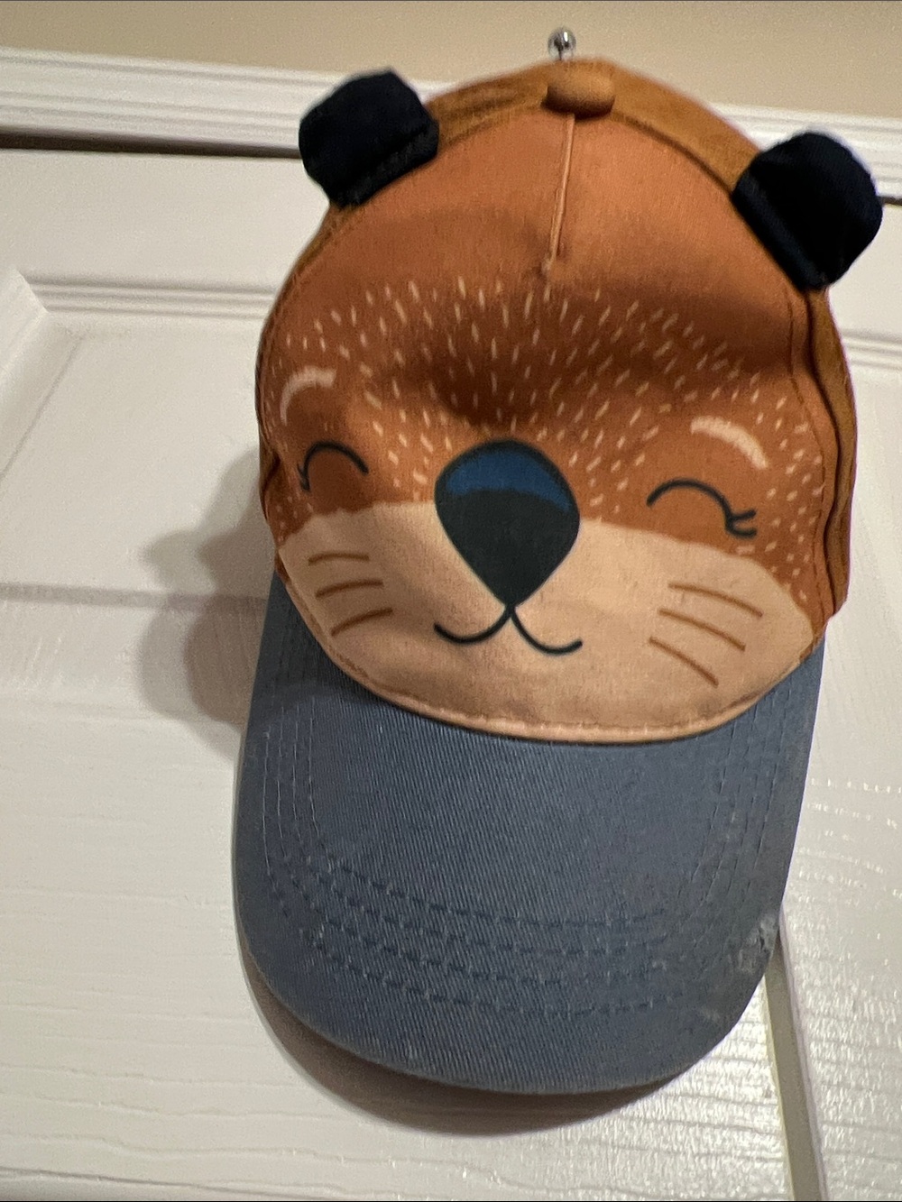 Kids Plush Animal Face Cap in Brown & Blue - Unbranded